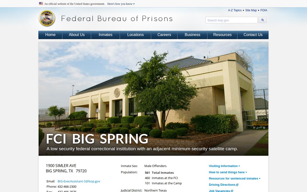 FCI Big Spring Satellite Prison Camp official BOP release and status source
