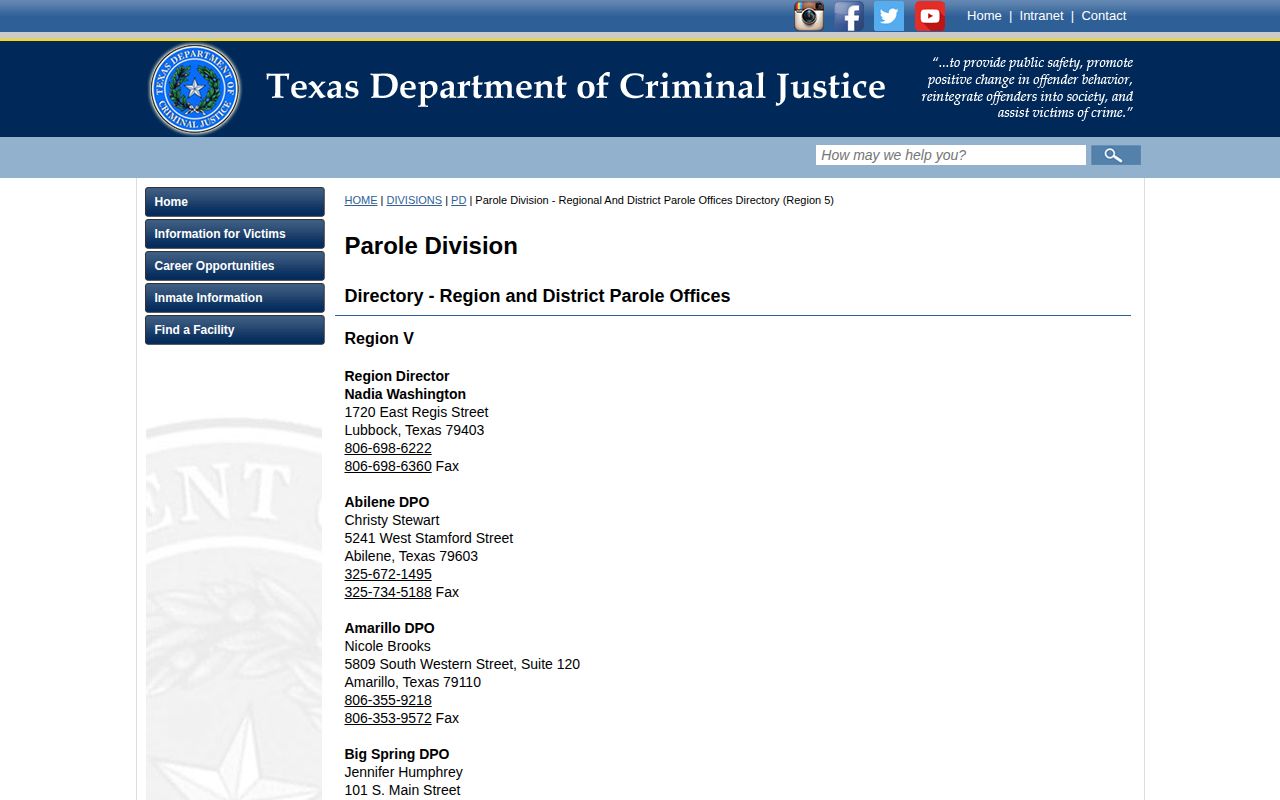 Howard County post-release supervision office listing