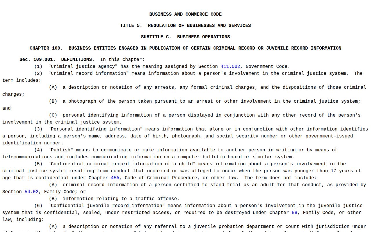 Texas law for correcting Howard County released inmate listings